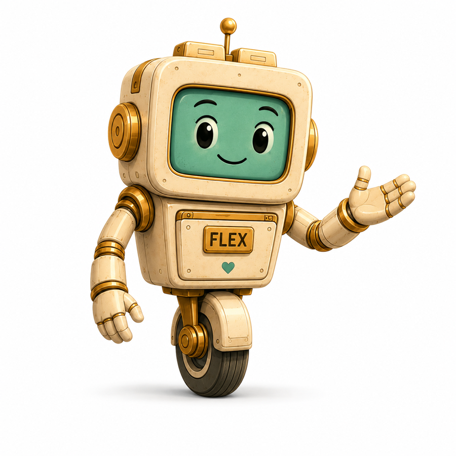 Flex, the Agents in a Folder robot, welcoming you with an open hand
